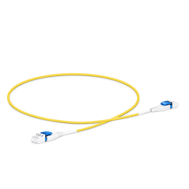 Refurb Squared 0.5m (1.6ft) Fiber Patch Cable, 2 Fibers, LC UPC Duplex to LC UPC Duplex Flat Clip Uniboot, Single Mode (OS2), Riser (OFNR), 2.0mm, Yellow