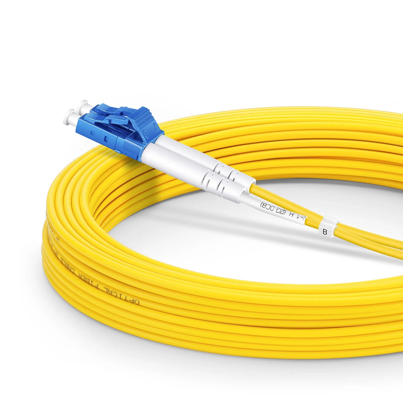 Refurb Squared 10m (33ft) Fiber Patch Cable, 2 Fibers, LC UPC Duplex to LC APC Duplex, Single Mode (OS2), Riser (OFNR), 2.0mm, Tight-Buffered, Yellow