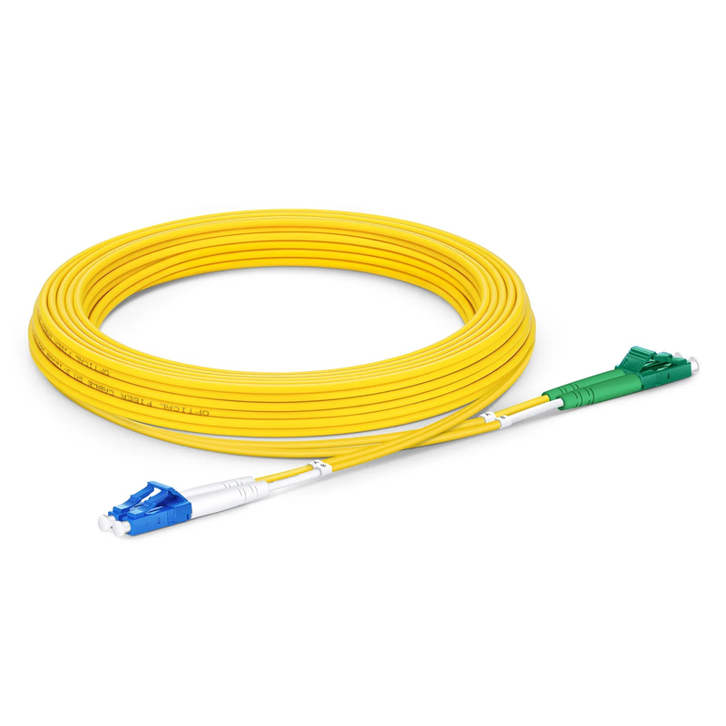 Refurb Squared 5m (16ft) Fiber Patch Cable, 2 Fibers, LC UPC Duplex to LC APC Duplex, Single Mode (OS2), Riser (OFNR), 2.0mm, Tight-Buffered, Yellow