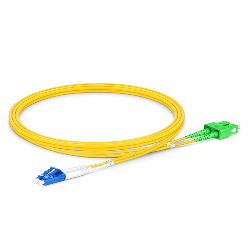 Refurb Squared 1m (3ft) Fiber Patch Cable, 2 Fibers, LC UPC Duplex to SC APC Duplex, Single Mode (OS2), Riser (OFNR), 2.0mm, Tight-Buffered, Yellow