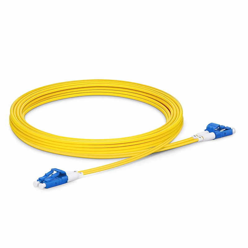 Refurb Squared 3m (10ft) Fiber Patch Cable, 2 Fibers, Short Boot, LC UPC Duplex to LC UPC Duplex, Single Mode (OS2), Riser (OFNR), 2.0mm, Tight-Buffered, Yellow
