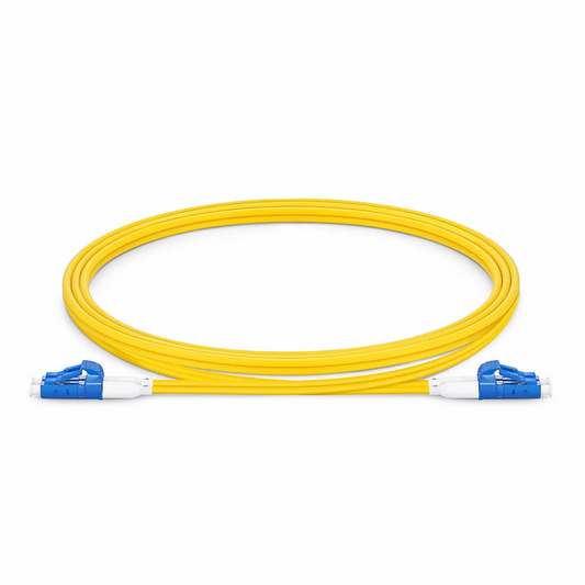Refurb Squared 1.5m (5ft) Fiber Patch Cable, 2 Fibers, Short Boot, LC UPC Duplex to LC UPC Duplex, Single Mode (OS2), Riser (OFNR), 2.0mm, Tight-Buffered, Yellow