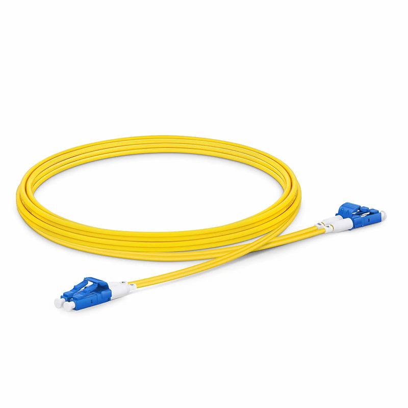 Refurb Squared 2m (7ft) Fiber Patch Cable, 2 Fibers, Short Boot, LC UPC Duplex to LC UPC Duplex, Single Mode (OS2), Riser (OFNR), 2.0mm, Tight-Buffered, Yellow