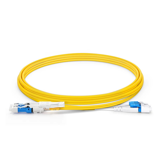 Refurb Squared 2m (7ft) Fiber Patch Cable, 4 Fibers, 2 x CSA UPC Duplex to 2 x LC UPC Duplex Flat Clip Uniboot, Single Mode (OS2), Riser (OFNR), 2.0mm, Yellow, for 200/400/800G Network Connection
