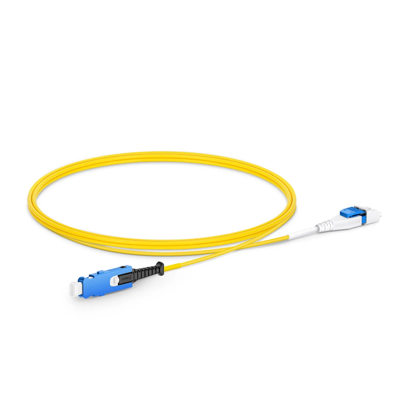 Refurb Squared 1m (3ft) Fiber Patch Cable, 2 Fibers, SN UPC Duplex to LC UPC Duplex Flat Clip Uniboot, Single Mode (OS2), Riser (OFNR), 1.6mm, Yellow, for 400G Network Connection