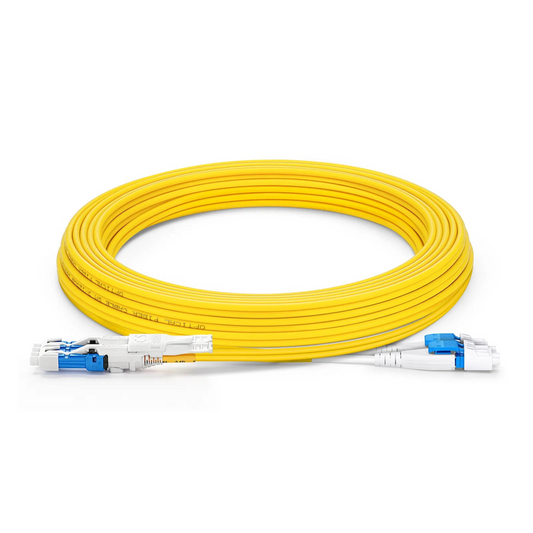 Refurb Squared 5m (16ft) Fiber Patch Cable, 4 Fibers, 2 x CSA UPC Duplex to 2 x LC UPC Duplex Flat Clip Uniboot, Single Mode (OS2), Riser (OFNR), 2.0mm, Yellow, for 200/400/800G Network Connection