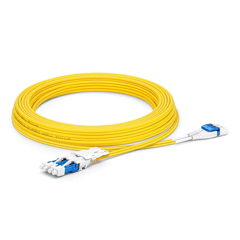 Refurb Squared 5m (16ft) Fiber Patch Cable, 4 Fibers, 2 x CSA UPC Duplex to 2 x LC UPC Duplex Flat Clip Uniboot, Single Mode (OS2), Riser (OFNR), 2.0mm, Yellow, for 200/400/800G Network Connection