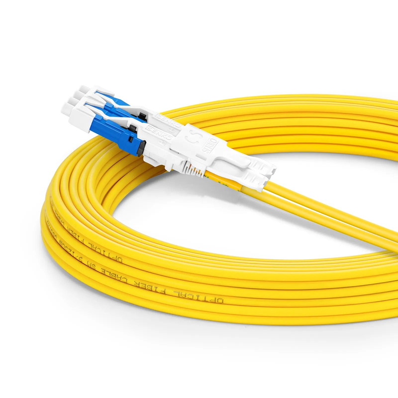 Refurb Squared 5m (16ft) Fiber Patch Cable, 4 Fibers, 2 x CSA UPC Duplex to 2 x LC UPC Duplex Flat Clip Uniboot, Single Mode (OS2), Riser (OFNR), 2.0mm, Yellow, for 200/400/800G Network Connection