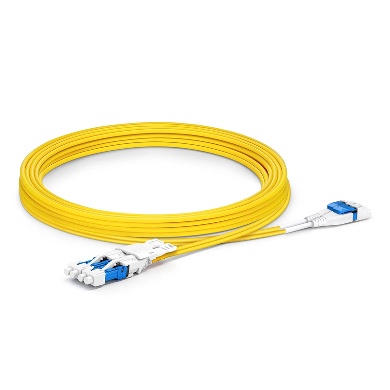 Refurb Squared 3m (10ft) Fiber Patch Cable, 4 Fibers, 2 x CSA UPC Duplex to 2 x LC UPC Duplex Flat Clip Uniboot, Single Mode (OS2), Riser (OFNR), 2.0mm, Yellow, for 200/400/800G Network Connection
