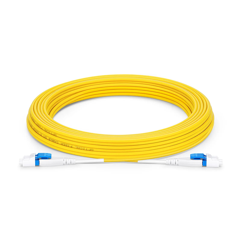 Refurb Squared 10m (33ft) Fiber Patch Cable, 2 Fibers, LC UPC Duplex to LC UPC Duplex Flat Clip Uniboot, Single Mode (OS2), LSZH, 2.0mm,Yellow