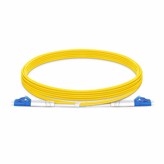 Refurb Squared 5m (16ft) Fiber Patch Cable, 2 Fibers, LC UPC Duplex to LC UPC Duplex, Single Mode (OS2), Plenum (OFNP), 1.6mm, Tight-Buffered, Yellow