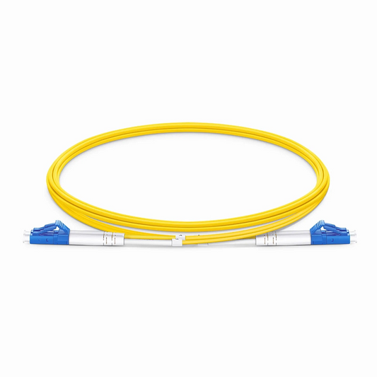 Refurb Squared 2m (7ft) Fiber Patch Cable, 2 Fibers, LC UPC Duplex to LC UPC Duplex, Single Mode (OS2), Plenum (OFNP), 1.6mm, Tight-Buffered, Yellow