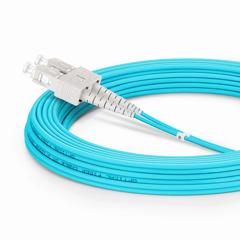 Refurb Squared 7m (23ft) Fiber Patch Cable, 2 Fibers, LC UPC Duplex to SC UPC Duplex, Multimode (OM3), Riser (OFNR), 2.0mm, Tight-Buffered, Aqua