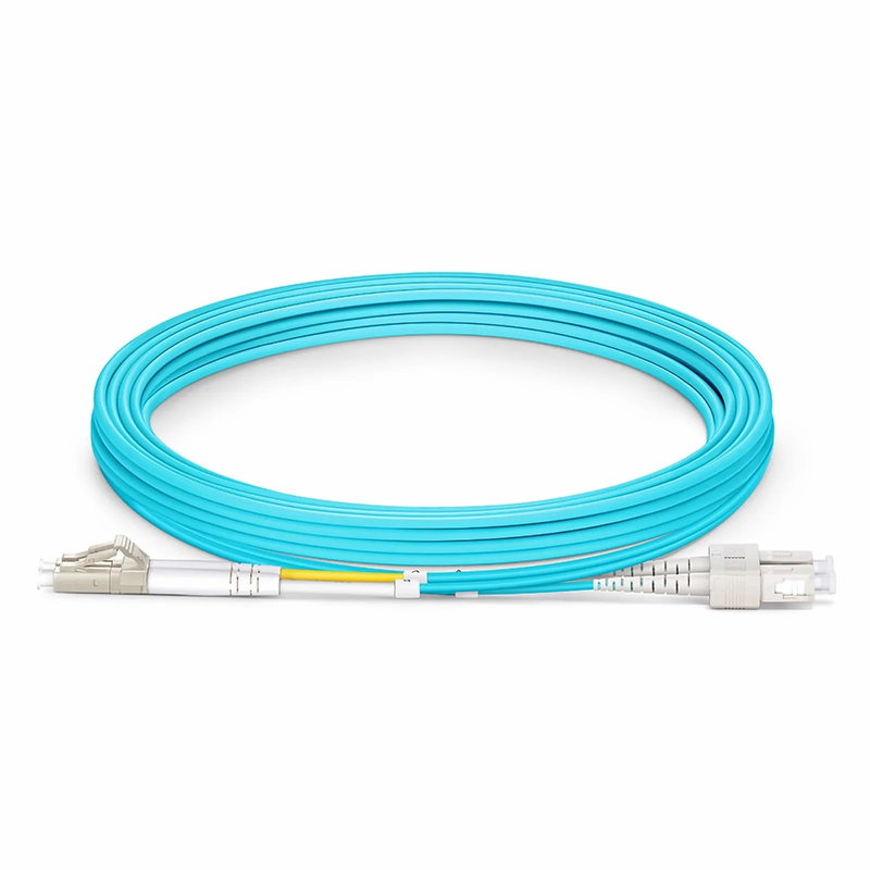 Refurb Squared 3m (10ft) Fiber Patch Cable, 2 Fibers, LC UPC Duplex to SC UPC Duplex, Multimode (OM3), Riser (OFNR), 2.0mm, Tight-Buffered, Aqua