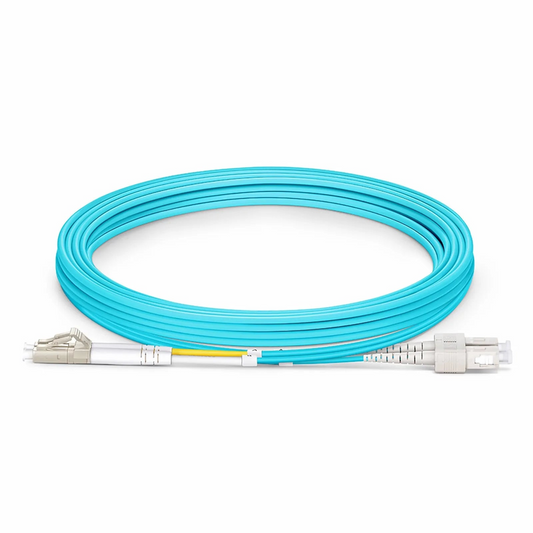 Refurb Squared 3m (10ft) Fiber Patch Cable, 2 Fibers, LC UPC Duplex to SC UPC Duplex, Multimode (OM3), Riser (OFNR), 2.0mm, Tight-Buffered, Aqua