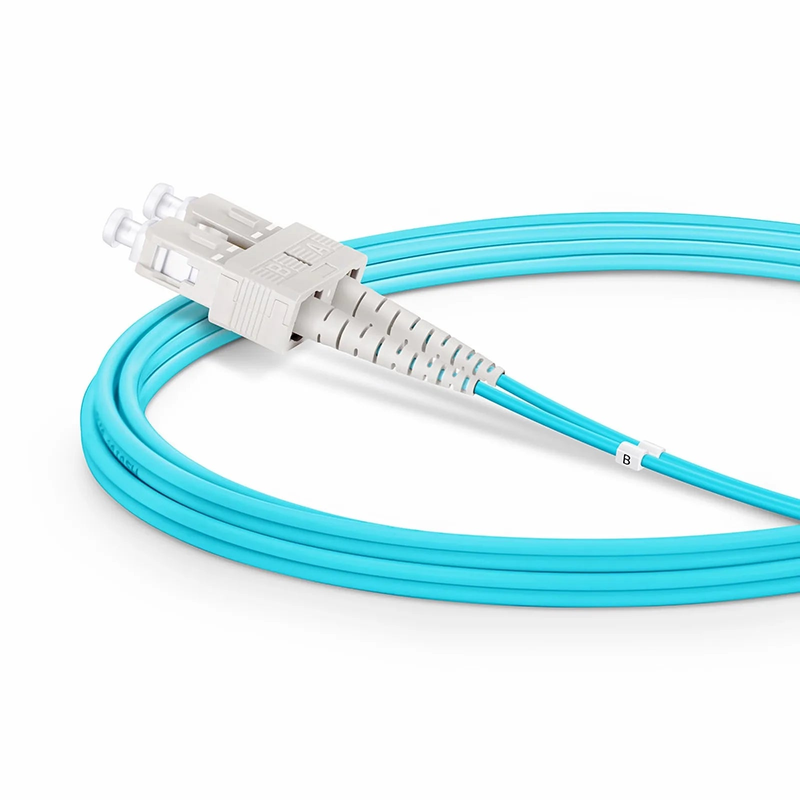 Refurb Squared 2m (7ft) Fiber Patch Cable, 2 Fibers, LC UPC Duplex to SC UPC Duplex, Multimode (OM3), Riser (OFNR), 2.0mm, Tight-Buffered, Aqua