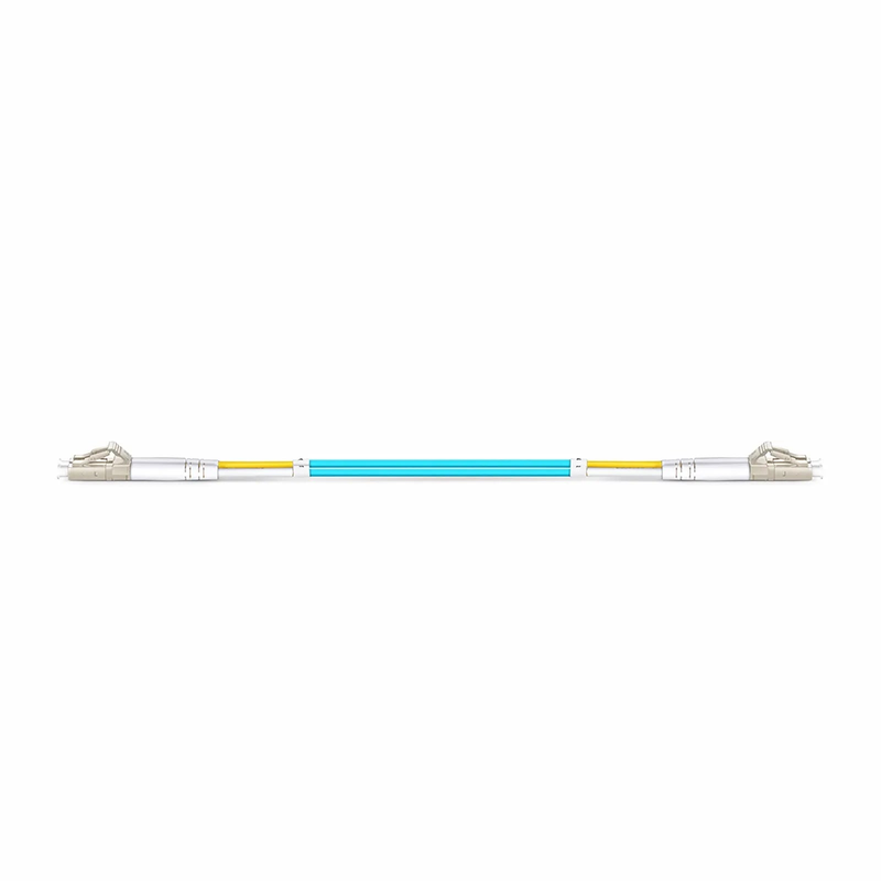 Refurb Squared 0.2m (0.65ft) Fiber Patch Cable, 2 Fibers, LC UPC Duplex to LC UPC Duplex, Multimode (OM3), Riser (OFNR), 2.0mm, Tight-Buffered, Aqua