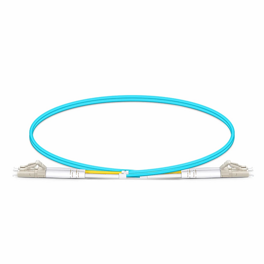 Refurb Squared 0.5m (1.6ft) Fiber Patch Cable, 2 Fibers, LC UPC Duplex to LC UPC Duplex, Multimode (OM3), Riser (OFNR), 2.0mm, Tight-Buffered, Aqua