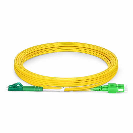 Refurb Squared 3m (10ft) Fiber Patch Cable, 2 Fibers, LC APC Duplex to SC APC Duplex, Single Mode (OS2), Riser (OFNR), 2.0mm, Tight-Buffered, Yellow