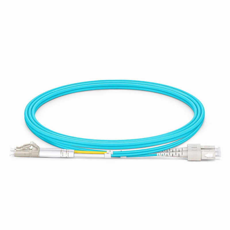 Refurb Squared 1m (3ft) Fiber Patch Cable, 2 Fibers, LC UPC Duplex to SC UPC Duplex, Multimode (OM4), Riser (OFNR), 2.0mm, Tight-Buffered, Aqua
