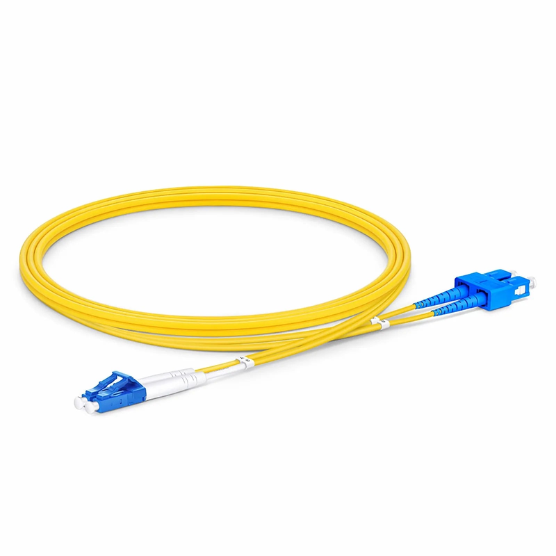 Refurb Squared 1m (3ft) Fiber Patch Cable, 2 Fibers, LC UPC Duplex to SC UPC Duplex, Single Mode (OS2), Riser (OFNR), 2.0mm, Tight-Buffered, Yellow