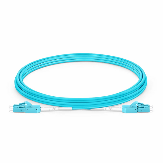 Refurb Squared 3m (10ft) Fiber Patch Cable, 2 Fibers, LC UPC Duplex to LC UPC Duplex Standard Clip Uniboot, Multimode (OM3), Riser (OFNR), 2.0mm, Aqua