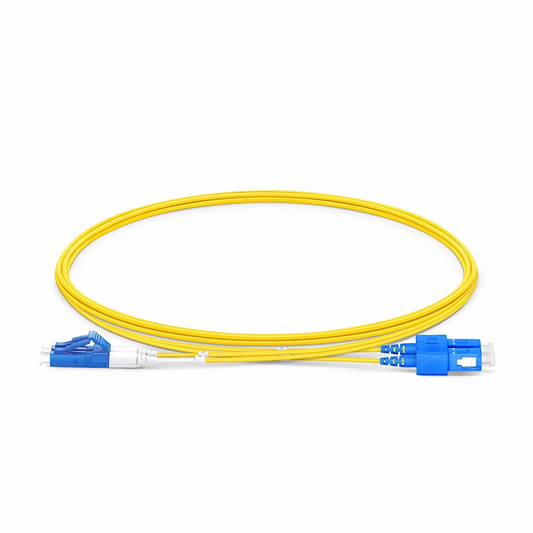 Refurb Squared 2m (7ft) Fiber Patch Cable, 2 Fibers, LC UPC Duplex to SC UPC Duplex, Single Mode (OS2), Riser (OFNR), 1.2mm, Tight-Buffered, Yellow