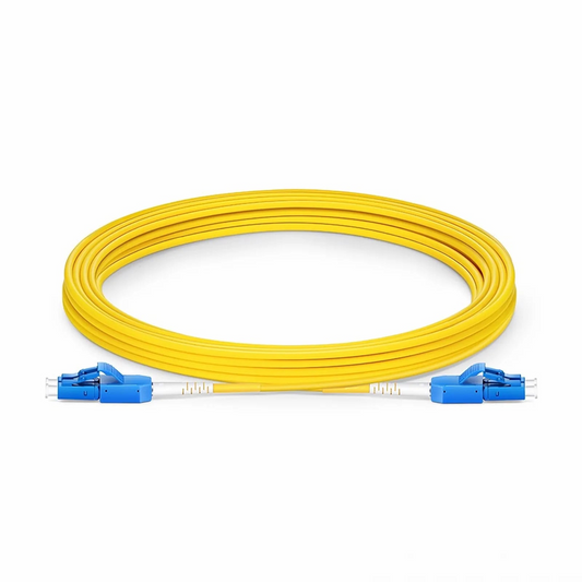 Refurb Squared 5m (16ft) Fiber Patch Cable, 2 Fibers, LC UPC Duplex to LC UPC Duplex Standard Clip Uniboot, Single Mode (OS2), Riser (OFNR), 2.0mm, Yellow