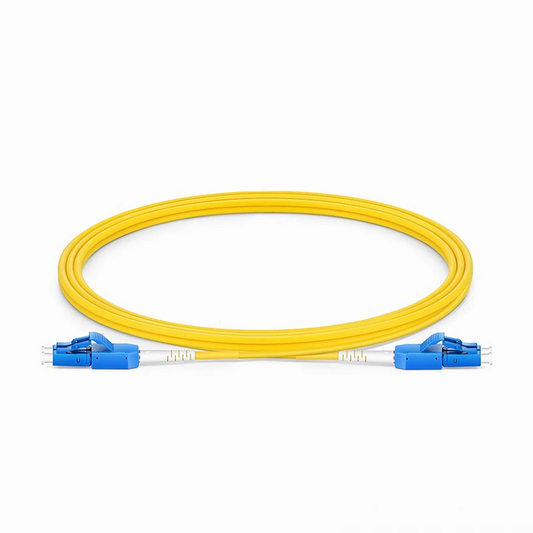 Refurb Squared 2m (7ft) Fiber Patch Cable, 2 Fibers, LC UPC Duplex to LC UPC Duplex Standard Clip Uniboot, Single Mode (OS2), Riser (OFNR), 2.0mm, Yellow