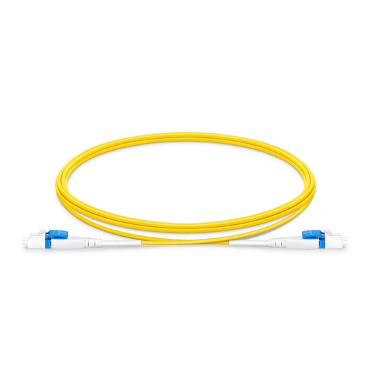 Refurb Squared 2m (7ft) Fiber Patch Cable, 2 Fibers, LC UPC Duplex to LC UPC Duplex Flat Clip Uniboot, Single Mode (OS2), Riser (OFNR), 1.6mm, Yellow