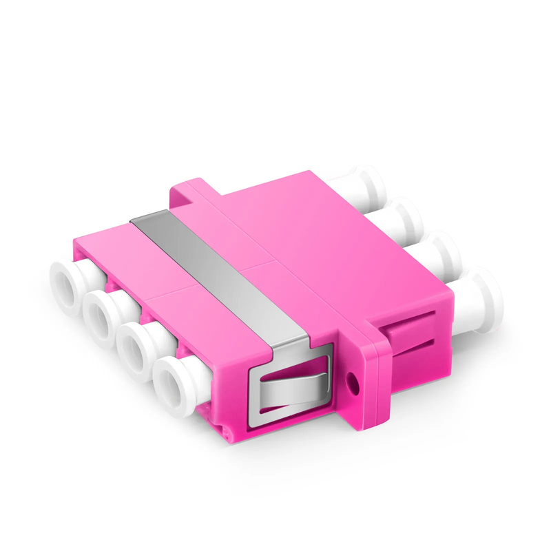Refurb Squared LC/UPC to LC/UPC Quad OM4 Multimode Plastic Fiber Adapter/Coupler with Flange, Violet