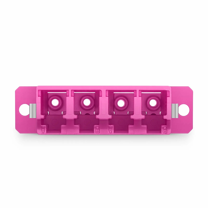 Refurb Squared LC/UPC to LC/UPC Quad OM4 Multimode Plastic Fiber Adapter/Coupler with Flange, Violet