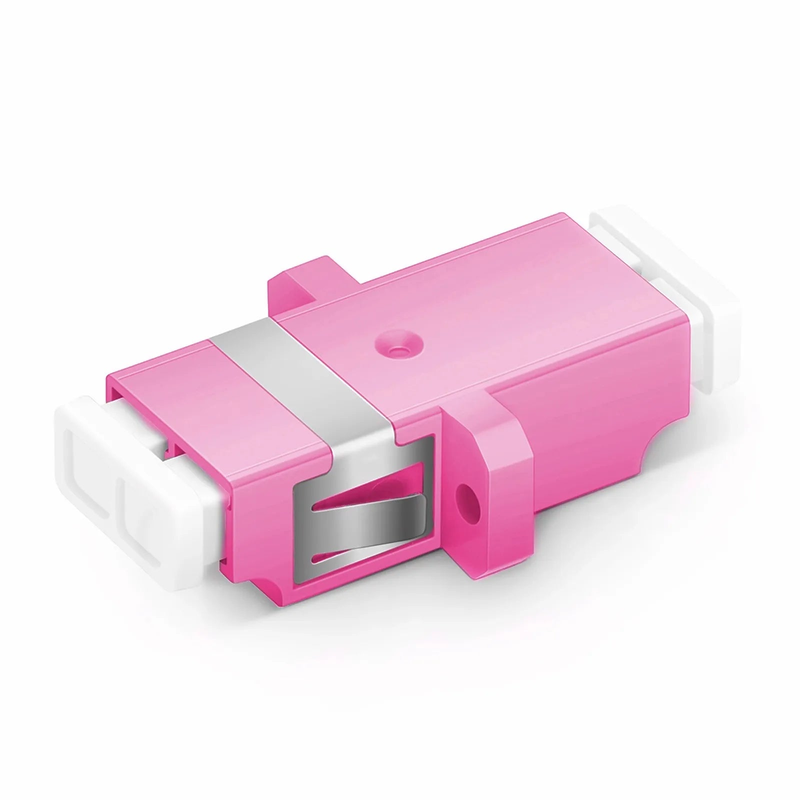 Refurb Squared LC/UPC to LC/UPC Duplex OM4 Multimode SC Footprint Plastic Fiber Optic Adapter/Coupler with Flange, Violet