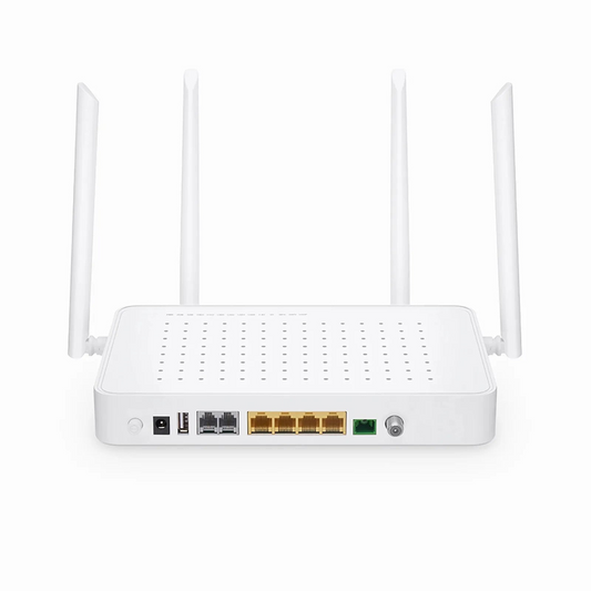 Refurb Squared TA1910-4GVC-W, XPON (GPON + EPON) HGU ONU with 1 x PON, 4 x GE, 2 x POTS, 1 x RF, 1 x USB, and 4 x External Dual Band Antennas (1200M WiFi 4/5)