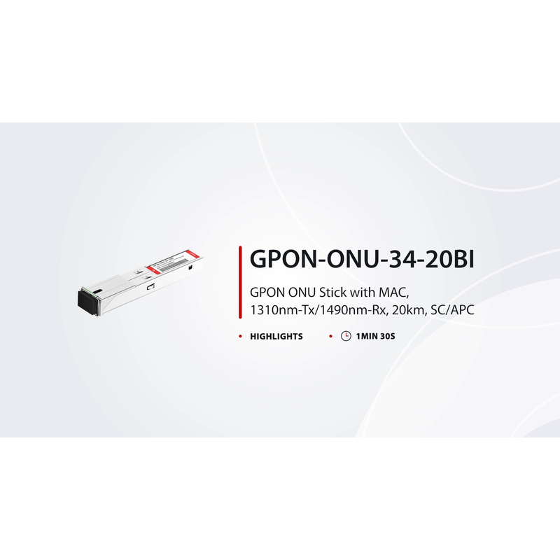 Refurb Squared GPON ONU Stick with MAC SFP 1310nm-TX/1490nm-RX 1.244G-TX/2.488G-RX Class B+ 20km DOM Simplex SC/APC SMF Optical Transceiver Module (Industrial)