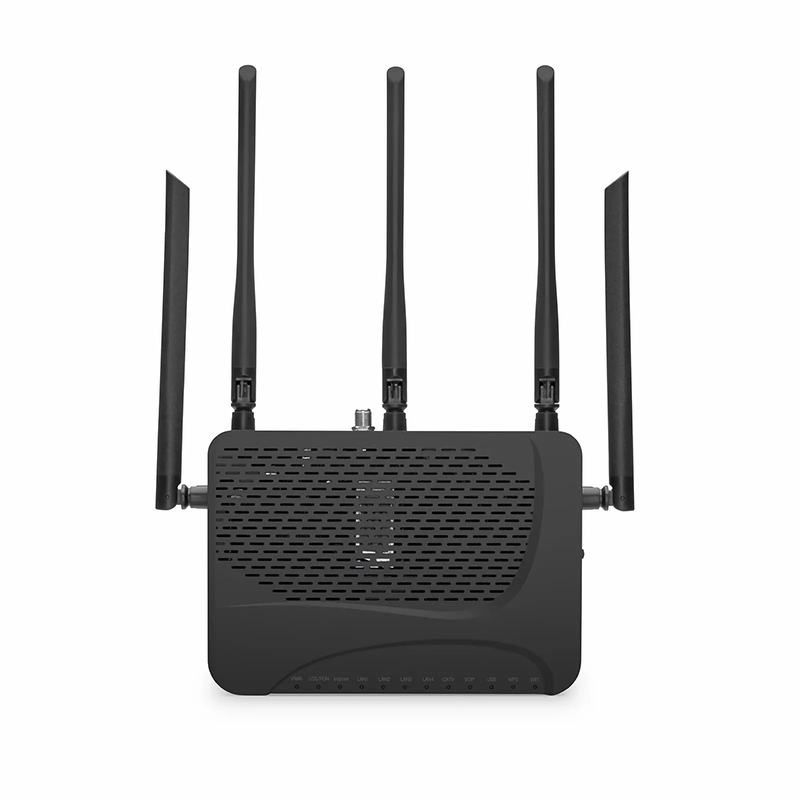 Refurb Squared ONU1911-4GVC-W, XPON (GPON+EPON) ONU, with 1x PON, SC/UPC, 4x GE, 1x POTS, 1x USB, 1x RF, and 5x External Antennas (3000M WiFi 6)
