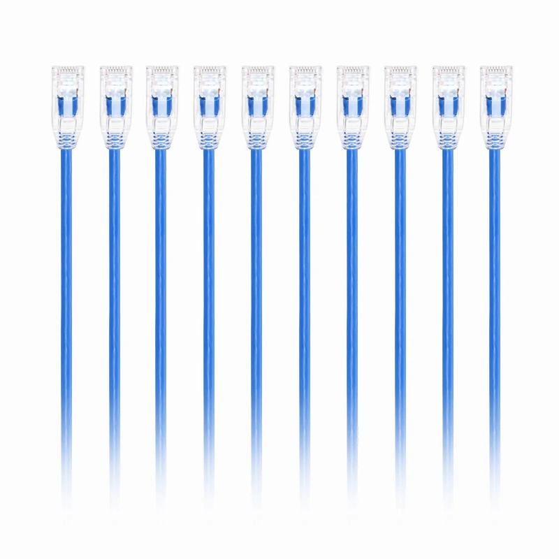 Refurb Squared 1ft (0.3m) Cat6a 28AWG Snagless Unshielded (U/UTP) PVC CM Small Diameter High-Flex Ethernet Network Patch Cable, Blue ,10Pcs/pack