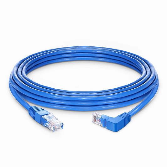 Refurb Squared 25ft (7.6m) 90 Degree Cat6 26AWG Snagless Unshielded (U/UTP) PVC CM Ethernet Network Patch Cable, RJ45 Right Angle Down Male to RJ45 Male, Blue
