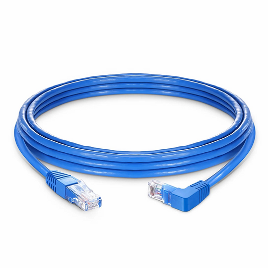 Refurb Squared 15ft (4.6m) 90 Degree Cat6 26AWG Snagless Unshielded (U/UTP) PVC CM Ethernet Network Patch Cable, RJ45 Right Angle Down Male to RJ45 Male, Blue