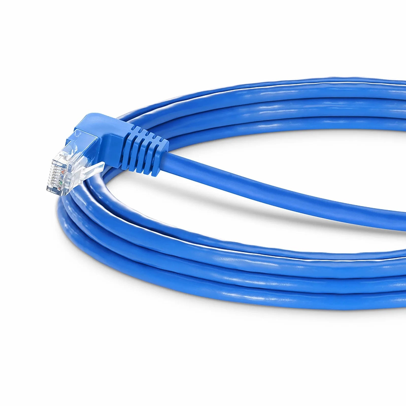 Refurb Squared 15ft (4.6m) 90 Degree Cat6 26AWG Snagless Unshielded (U/UTP) PVC CM Ethernet Network Patch Cable, RJ45 Right Angle Down Male to RJ45 Male, Blue