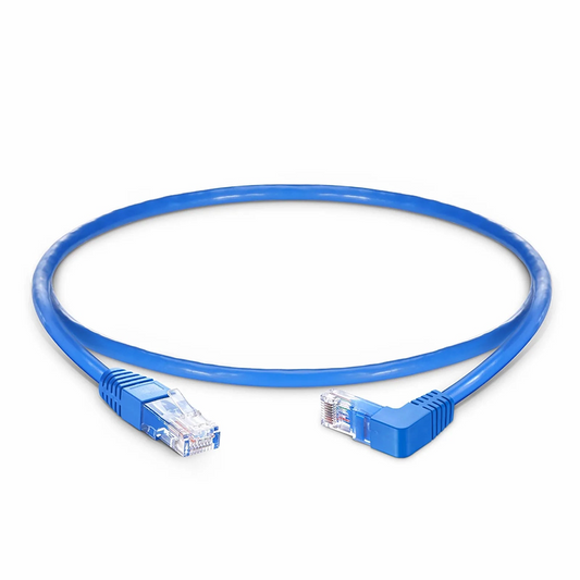Refurb Squared 1ft (0.3m) 90 Degree Cat6 26AWG Snagless Unshielded (U/UTP) PVC CM Ethernet Network Patch Cable, RJ45 Right Angle Down Male to RJ45 Male, Blue