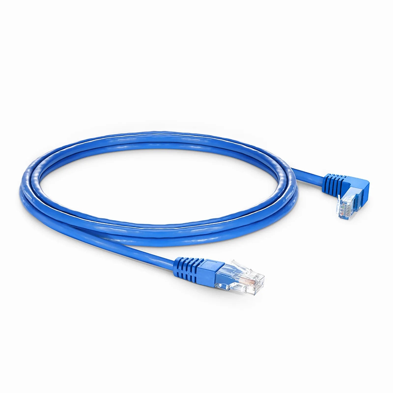 Refurb Squared 10ft (3m) 90 Degree Cat6 26AWG Snagless Unshielded (U/UTP) PVC CM Ethernet Network Patch Cable, RJ45 Right Angle Down Male to RJ45 Male, Blue