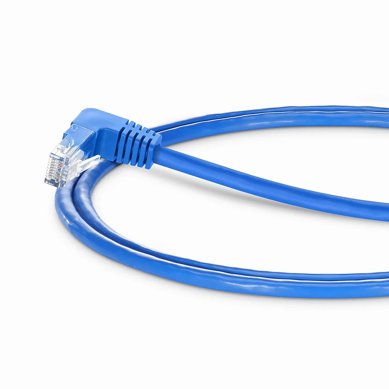 Refurb Squared 3ft (0.9m) 90 Degree Cat6 26AWG Snagless Unshielded (U/UTP) PVC CM Ethernet Network Patch Cable, RJ45 Right Angle Down Male to RJ45 Male, Blue
