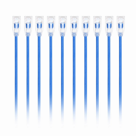 Refurb Squared 8in (0.2m) Cat6 28AWG Snagless Unshielded (U/UTP) PVC CM Small Diameter High-Flex Ethernet Network Patch Cable, Blue (10pcs/pack)