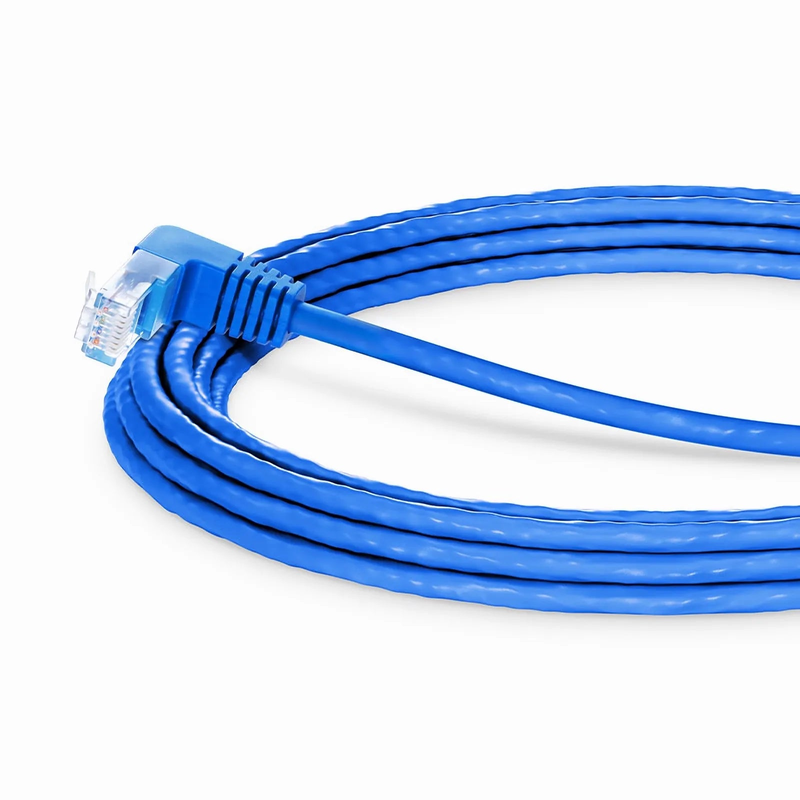 Refurb Squared 15ft (4.6m) 90 Degree Cat6 26AWG Snagless Unshielded (U/UTP) PVC CM Ethernet Network Patch Cable, RJ45 Right Angle UP Male to RJ45 Male, Blue