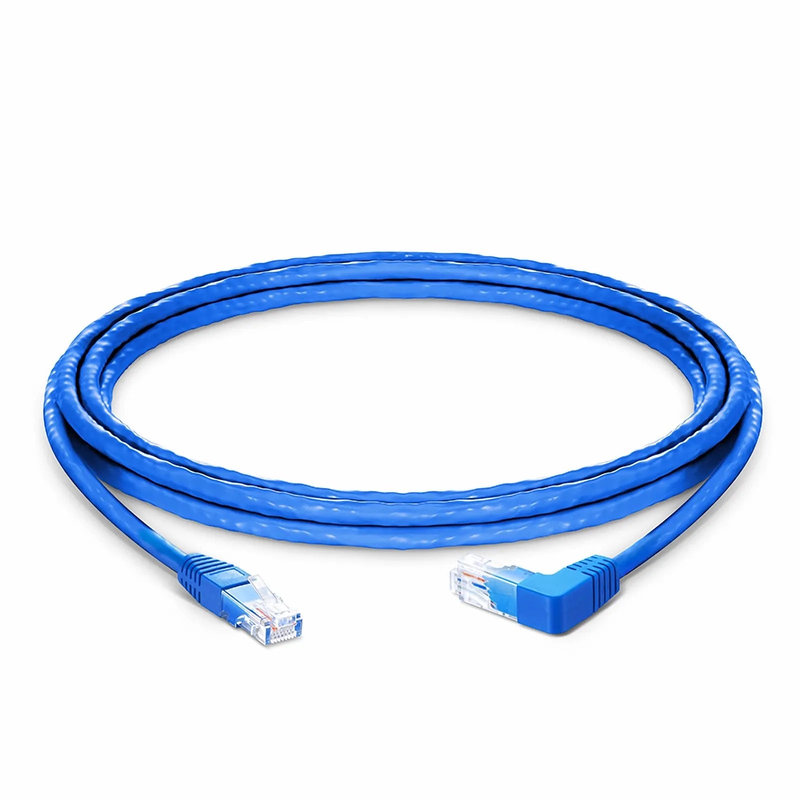 Refurb Squared 10ft (3m) 90 Degree Cat6 26AWG Snagless Unshielded (U/UTP) PVC CM Ethernet Network Patch Cable, RJ45 Right Angle UP Male to RJ45 Male, Blue