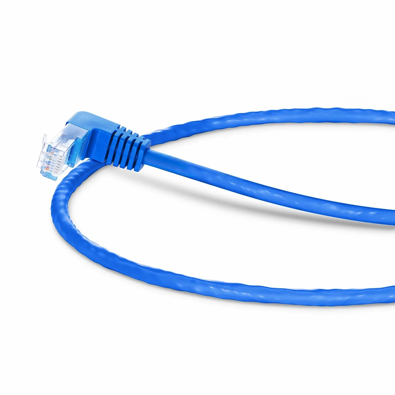 Refurb Squared 1ft (0.3m) 90 Degree Cat6 26AWG Snagless Unshielded (U/UTP) PVC CM Ethernet Network Patch Cable, RJ45 Right Angle UP Male to RJ45 Male, Blue