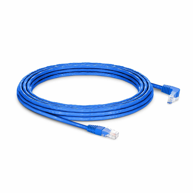 Refurb Squared 25ft (7.6m) 90 Degree Cat6 26AWG Snagless Unshielded (U/UTP) PVC CM Ethernet Network Patch Cable, RJ45 Right Angle UP Male to RJ45 Male, Blue