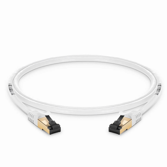 Refurb Squared 5ft (1.5m) Cat8 28AWG Snagless Shielded (S/FTP) PVC CM Ethernet Network Patch Cable, Off-White