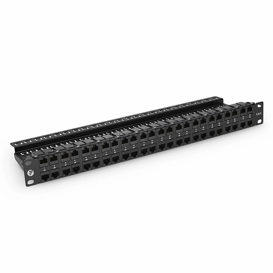 Refurb Squared Cat6 High Density Coupler Patch Panel, 48-Port, 1RU, Cable Management Bar Included